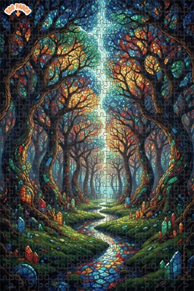 Teona Ahşap لغز خشبي مؤطر بطبقتين من فن الفسيفساء الغابة السحرية 500 قطعة 50x30