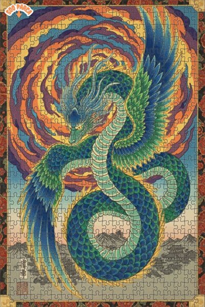 Teona Ahşap لغز خشبي بمظهر لوحة زيتية لوحش أسطوري بأجنحة تنين 500 قطعة 50×30