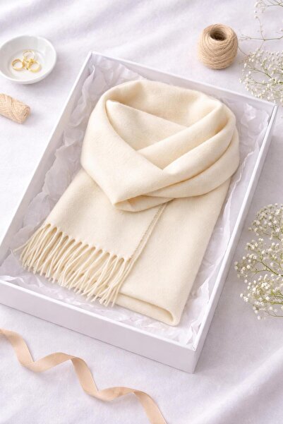 Generic Soft Touch Püskül Detaylı Yün Dokulu Premium Beyaz Şal & Atkı (195 x ...