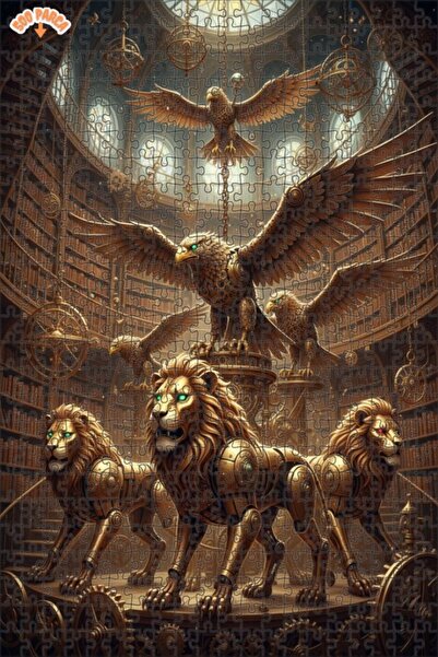 Teona Ahşap لغز خشبي ميكانيكي على شكل أسد ونسر ذو طابقين بإطار 500 قطعة 50×30