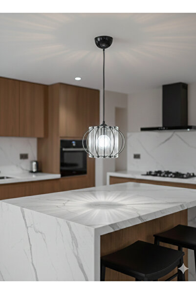 YUVAYAÖZEL Modern Retro Tekli Avize - Siyah Metal Gövdeli Cam Çubuklu Mutfak ...