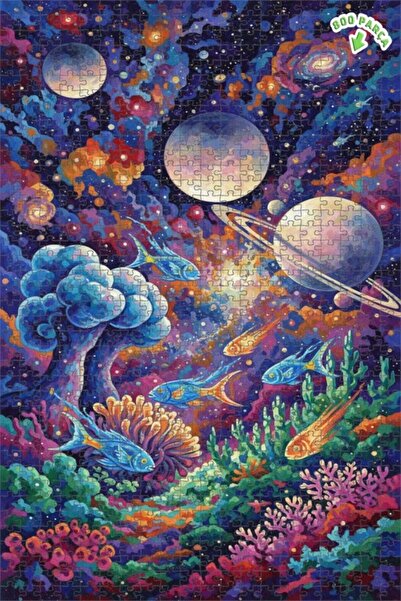 Teona Ahşap لغز خشبي فني بمظهر لوحة زيتية يصور الأسماك الغامضة في البحار الفل...