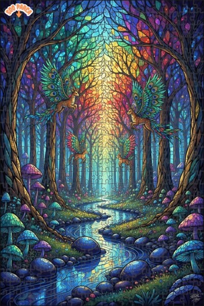 Teona Ahşap Enchanted Forest Unicornies Surreal Glass-Looking Wooden Puzzle 5...