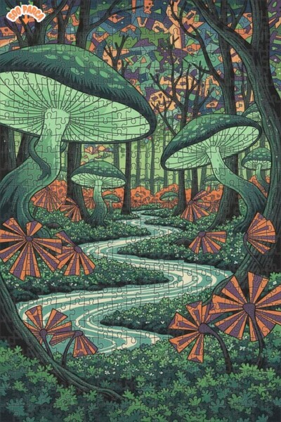 Teona Ahşap لغز خشبي مؤطر بطبقتين من غابة الفطر السحرية 500 قطعة 50x30