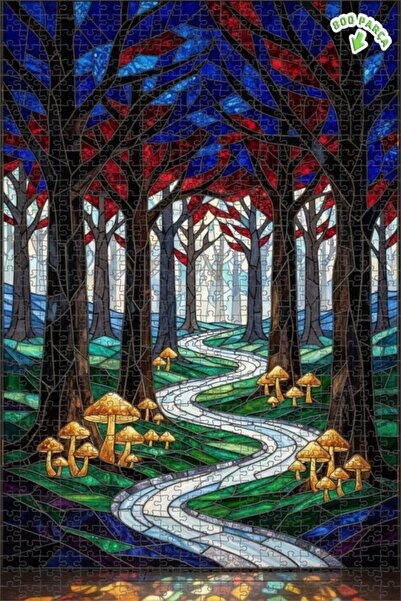 Teona Ahşap لغز خشبي مؤطر ذو طابقين بمظهر فني من الزجاج الملون لطريق الغابة ا...