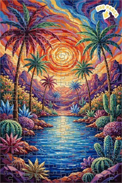 Teona Ahşap لغز خشبي بتصميم غروب الشمس في الصحراء بتأثير اللوحة الزيتية 200 ق...