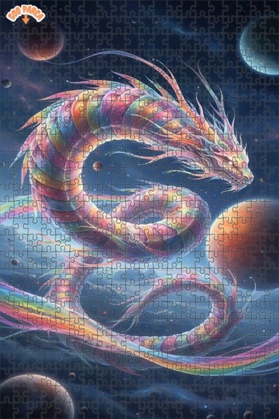 Teona Ahşap لغز خشبي بإطار ذو طبقتين بمظهر الرسم المائي لتنين قوس قزح 500 قطع...