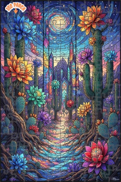 Teona Ahşap لغز خشبي ملون بمظهر الزجاج الملون على طراز حكايات الصحراء 150 قطع...