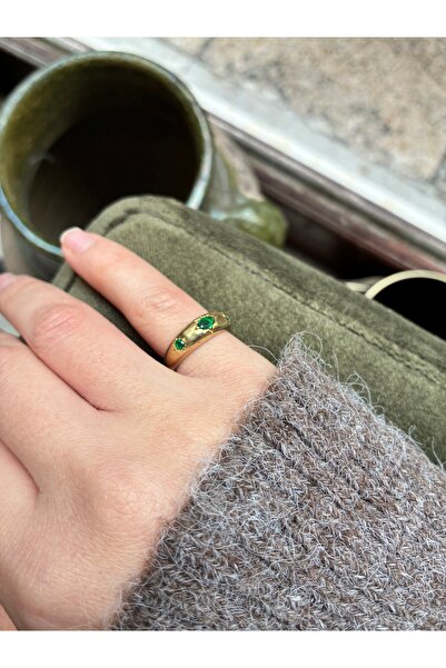 Miltonia Antique Brass Zircon Stone Ring Green