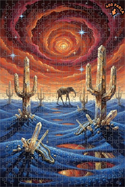 Teona Ahşap لوحة زيتية بتصميم الخيال الفانتومي لفيل كريستالي ومناظر صحراوية، ...