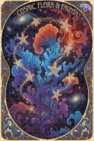 Teona Ahşap لغز خشبي مؤطر بطبقتين مزين بنجوم البحر الكونية وزهور المجرة، 600 ...