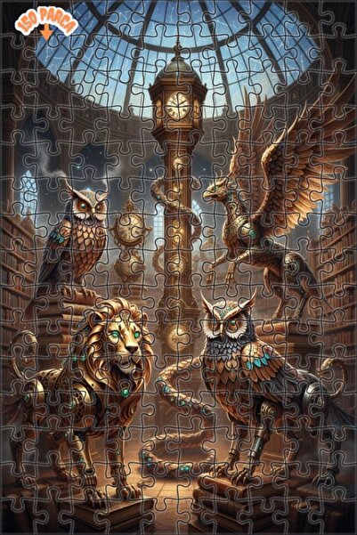 Teona Ahşap لغز خشبي مؤطر من طابقين مزين برسومات زيتية لمكتبة الوحوش الميكاني...