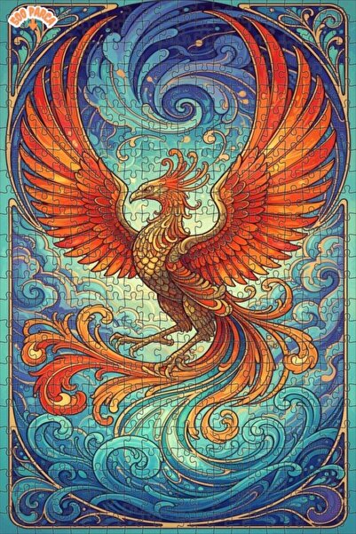 Teona Ahşap Mystical Phoenix Watercolor Look Double Layer Framed Wooden Puzzl...