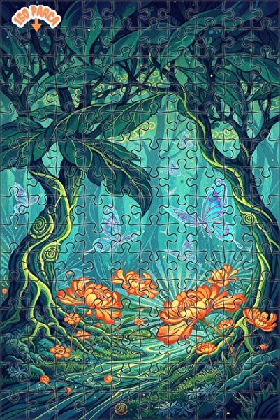 Teona Ahşap Magical Forest Butterflies Oil Painting Look Double-Deck Framed W...