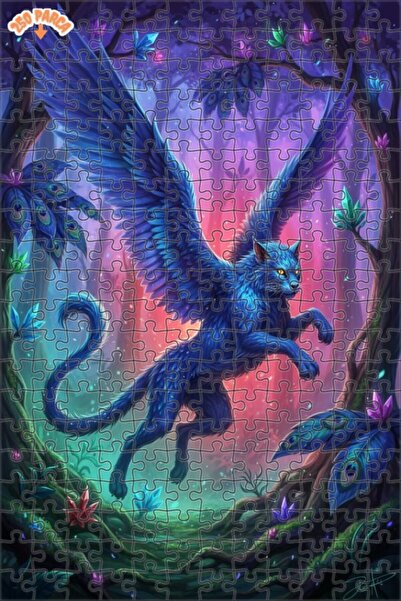 Teona Ahşap Winged Blue Cat Forest Oil Painting Look Art Puzzle 250 Pieces 30X30