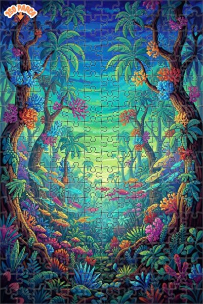 Teona Ahşap لغز خشبي مؤطر بطبقتين بمظهر لوحة زيتية لحشوة أسماك الغابة الغامضة...