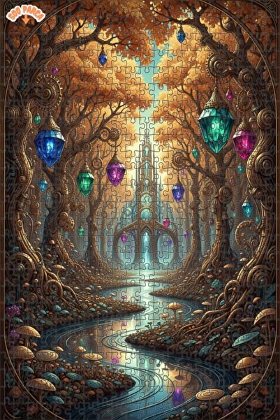 Teona Ahşap لوحة زيتية رائعة لقصر الكريستال الغابي، لغز خشبي بإطار من طابقين،...