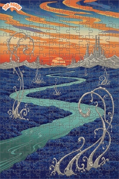 Teona Ahşap لغز خشبي مؤطر بطبقتين بمظهر لوحة زيتية لمنظر طبيعي لمياه نهر غامض...