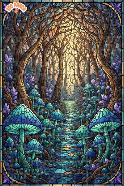 Teona Ahşap لغز خشبي بمظهر فسيفساء زجاجية لغابة الفطر الغامضة 150 قطعة 20×30