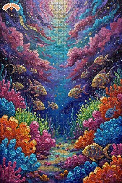 Teona Ahşap لغز خشبي بتصميم الحياة البحرية الملونة بمظهر اللوحات الزيتية 1000...