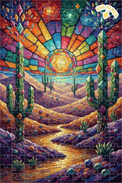 Teona Ahşap لوحة زيتية بتصميم الصحراء والشمس والصبار الكريستالي 200 قطعة 25×35