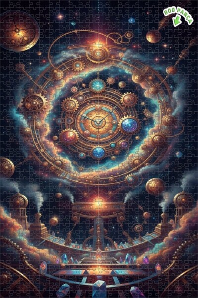 Teona Ahşap آلية ساعة ستيمبانك الكونية، لوحة زيتية، لغز خشبي بإطار مزدوج الطب...