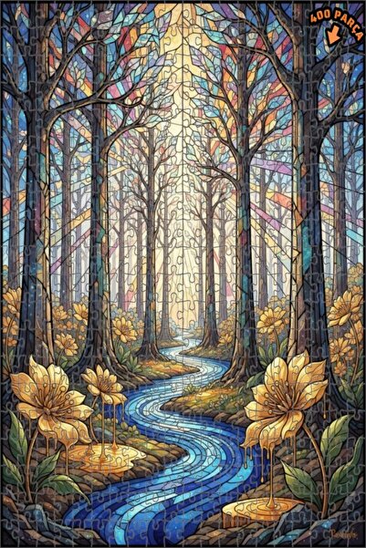 Teona Ahşap لغز خشبي مؤطر بطبقتين بتصميم فن الزجاج الملون لغابة سحرية 400 قطع...