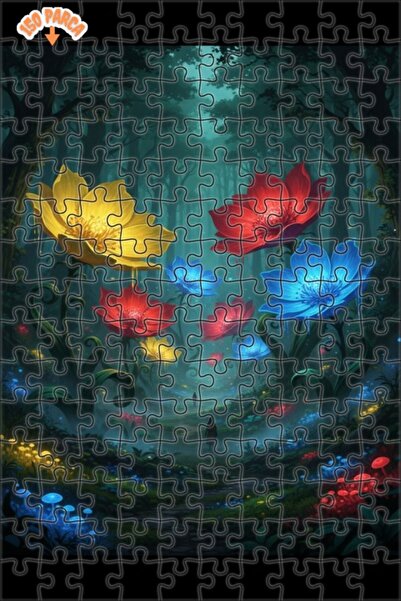 Teona Ahşap Mysterious Forest Flowers Oil Painting Look Double Layer Framed W...