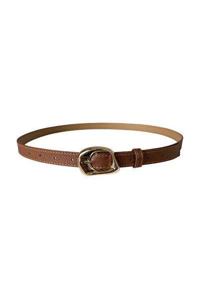 stravis Gold Asymmetrical Buckle Tan Belt