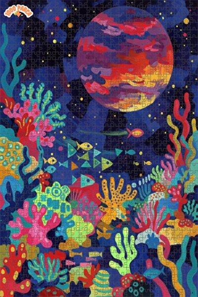 Teona Ahşap لغز خشبي بإطار ذو طابقين بمظهر لوحة زيتية ملونة لعالم تحت البحر 1...