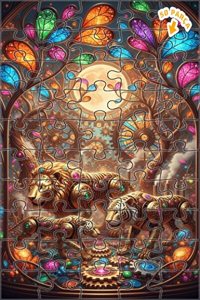 Teona Ahşap لغز خشبي سحري لملاك الغابة والأسود (أسد ونمر) 50 قطعة 15×25