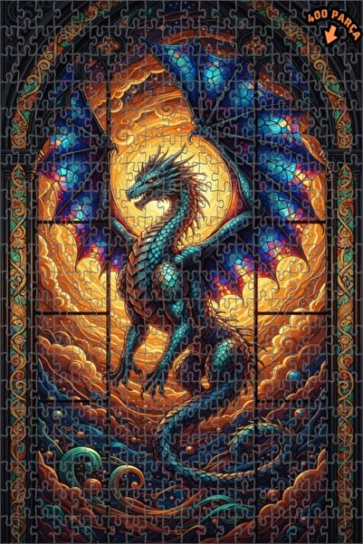 Teona Ahşap لغز خشبي مؤطر بطبقتين من فن الزجاج الملون على شكل تنين سحري 400 ق...