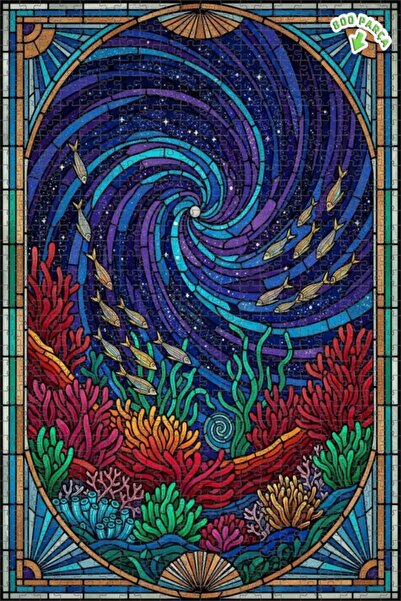 Teona Ahşap لغز خشبي مطبوع عليه فن البحر المرجاني السحري ذو طبقتين مؤطر 800 ق...