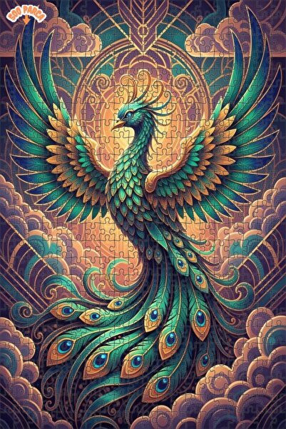 Teona Ahşap لغز خشبي رائع على شكل طائر الفينيق الزمردي بمظهر لوحة زيتية بأسلو...