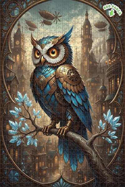 Teona Ahşap لغز خشبي مؤطر بطبقتين على شكل بومة الزمن البخارية 800 قطعة 70×50