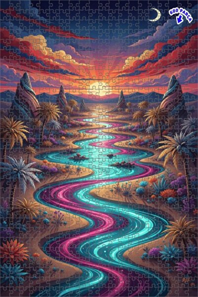 Teona Ahşap لوحة زيتية ملونة لمنظر صحراوي مع نهر، بازل خشبي بإطار مزدوج الطبق...