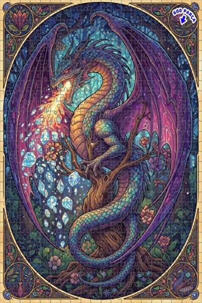 Teona Ahşap لغز خشبي مؤطر بطبقتين بمظهر لوحة زيتية لتنين الغابة السحرية 600 ق...