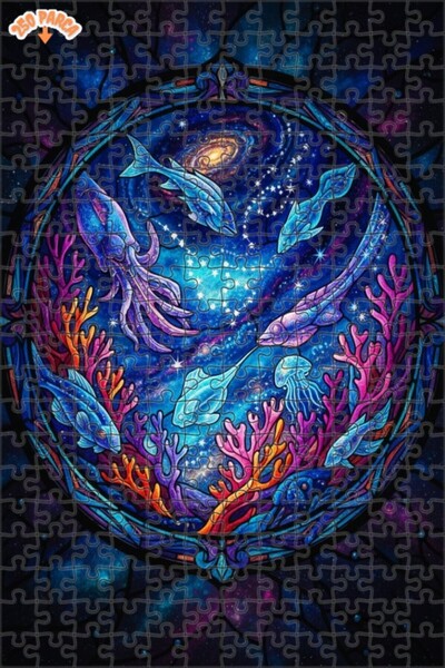 Teona Ahşap لغز خشبي بمظهر الزجاج الملون يصور مخلوقات البحر الفلكية 250 قطعة ...