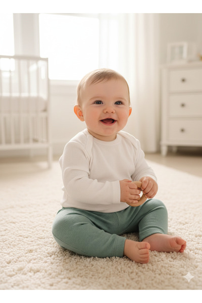 PURE BABY NATURA طقم ملابس قطنية للأطفال قماش مجدّل - طقم ملابس بأكمام طويلة ...
