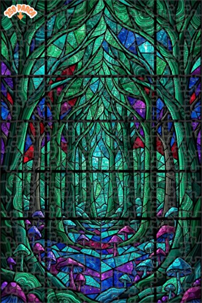 Teona Ahşap لغز خشبي بمظهر فسيفساء زجاجي من الغابة السحرية، لغز خشبي بإطار مز...