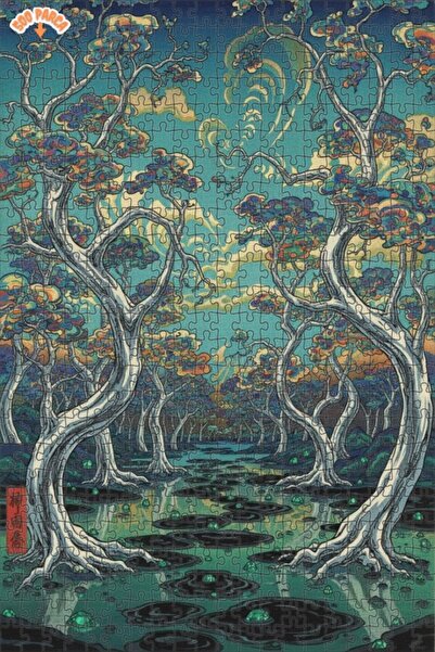 Teona Ahşap لغز خشبي مؤطر ذو طابقين غامض بانعكاسات الغابة 500 قطعة 50x30