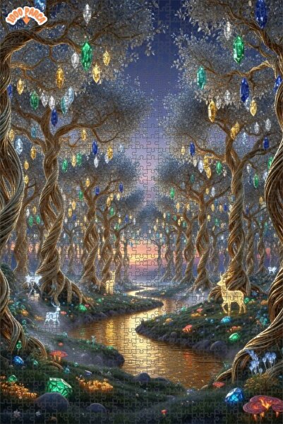 Teona Ahşap لغز خشبي فاخر مؤطر بنمط غابة كريستالية سحرية 1000 قطعة 70x50