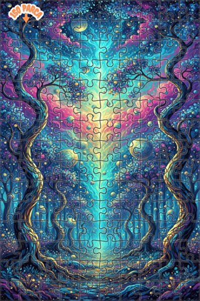 Teona Ahşap Enchanted Forest Cosmic Ray Double Layer Framed Wooden Puzzle 150...