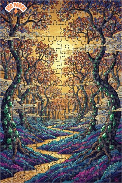 Teona Ahşap لغز خشبي مؤطر بطبقتين بمظهر لوحة زيتية لطريق الغابة السحرية 150 ق...