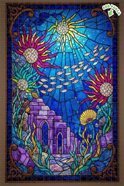 Teona Ahşap لغز خشبي بإطار مزدوج الطبقات بتصميم فني زجاجي ملون يصور قصرًا تحت...