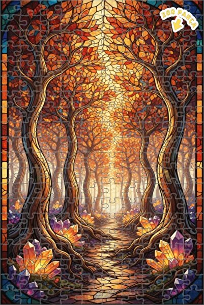 Teona Ahşap لغز خشبي بإطار مزدوج الطبقات بمظهر فسيفساء زجاجي من غابة الكريستا...