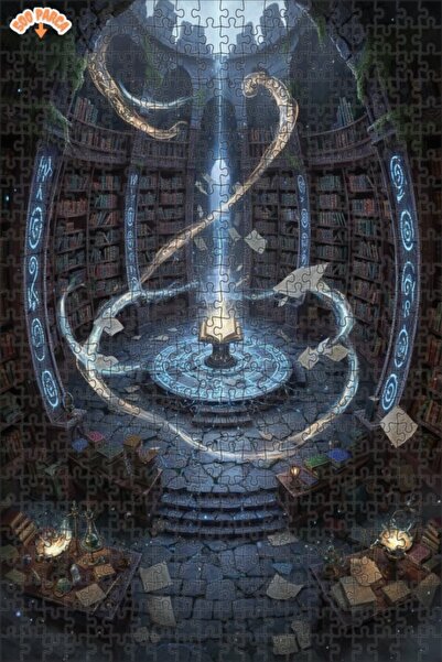 Teona Ahşap Mysterious Sorcerer's Library Oil Painting Look Double-Decker Fra...