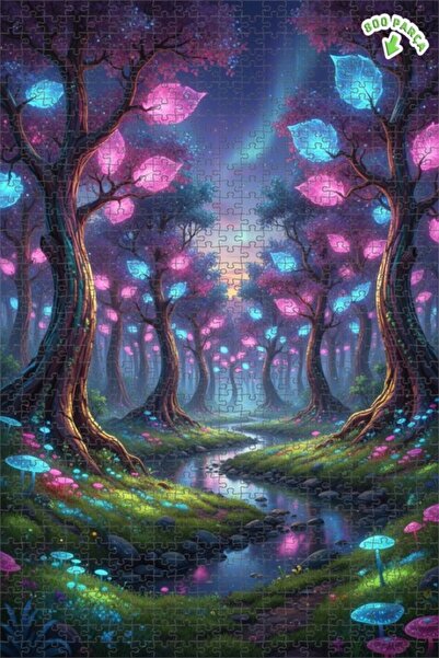 Teona Ahşap لغز خشبي بإطار مزدوج الطبقات بمظهر لوحة زيتية ساحرة للغابة 800 قط...