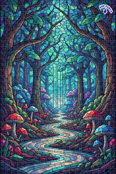 Teona Ahşap لغز خشبي مؤطر بطبقتين من فن الفسيفساء الغابة السحرية 600 قطعة 50x35