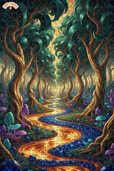 Teona Ahşap لغز خشبي مؤطر بطبقتين بمظهر لوحة زيتية لغابة سحرية 500 قطعة 50×30